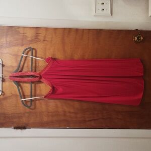 Forplay Red dress, faux leather halter neck, Large